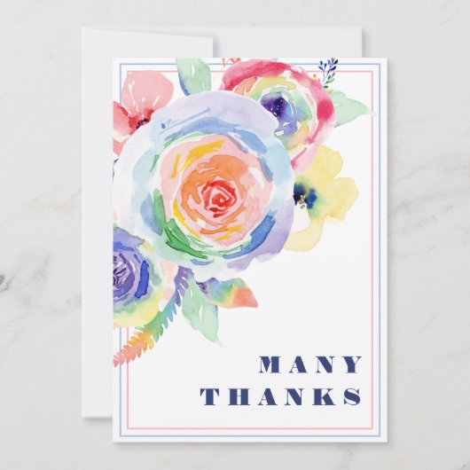 Moderne LGBTQ-Hochzeit mit Regenbogen-Flora Dankeskarte (Vorderseite)