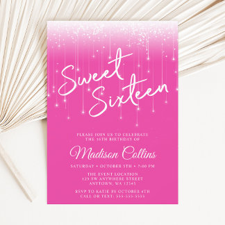 Moderne Lichter Hot Pink Sweet 16 Einladung