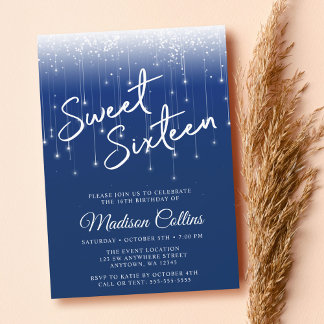 Moderne Lichter Navy Blue Sweet 16 Einladung