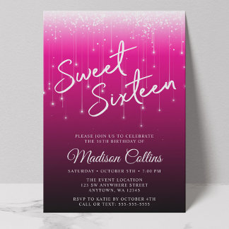 Moderne Lichter Pink Black Sweet 16 Einladung