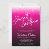 Moderne Lichter Pink Black Sweet 16 Einladung (Vorderseite)