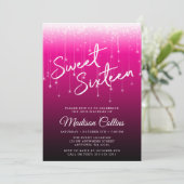 Moderne Lichter Pink Black Sweet 16 Einladung (Stehend Vorderseite)