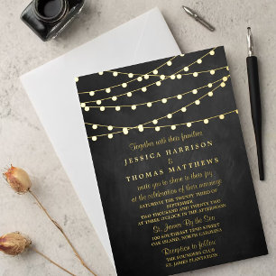 Moderne Lichterketten auf schwarzer Tafel-Hochzeit Folieneinladung