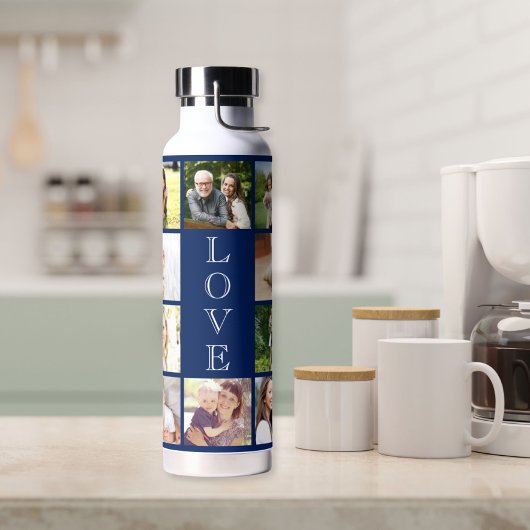 Moderne Liebe 10 Foto Collage Blue Trinkflasche