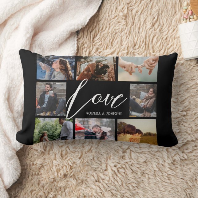 Moderne Liebe 8 Foto Collage Valentine Black Lendenkissen (Decke)