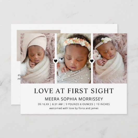 Moderne Liebe auf den ersten Blick FotoCollage Geb Ankündigungspostkarte (Vorne/Hinten)