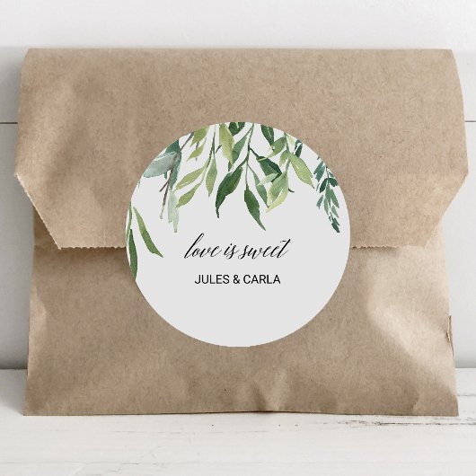 Moderne Liebe aus Blättern ist süße Hochzeit Runder Aufkleber