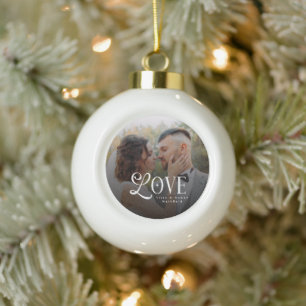 Moderne Liebe Benutzerdefinierte Hochzeitsfoto-Paa Keramik Kugel-Ornament