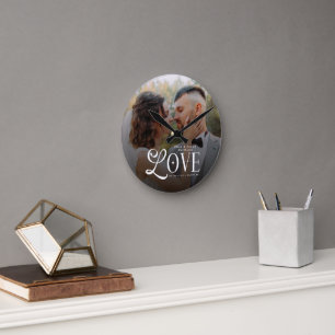 Moderne Liebe Benutzerdefiniertes Hochzeitsfoto Pa Runde Wanduhr