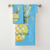 Moderne Liebe Blaue Ananas und Kakteen Badhandtuch Set (Insitu)