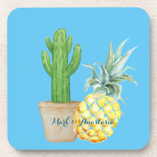 Moderne Liebe Blaue Ananas und Kakteen Getränkeuntersetzer