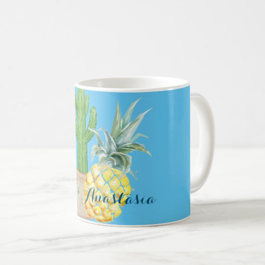 Moderne Liebe Blaue Ananas und Kakteen Kakteen Kak Kaffeetasse (VorderseiteRechts)