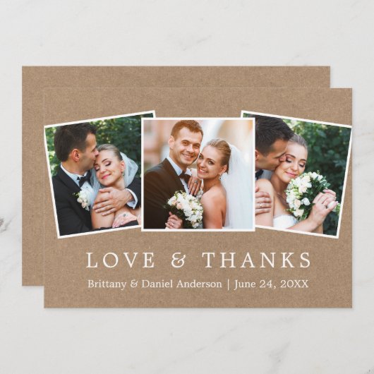 Moderne Liebe dank 3 Foto Wedding Kraft Dankeskarte (Vorne/Hinten)