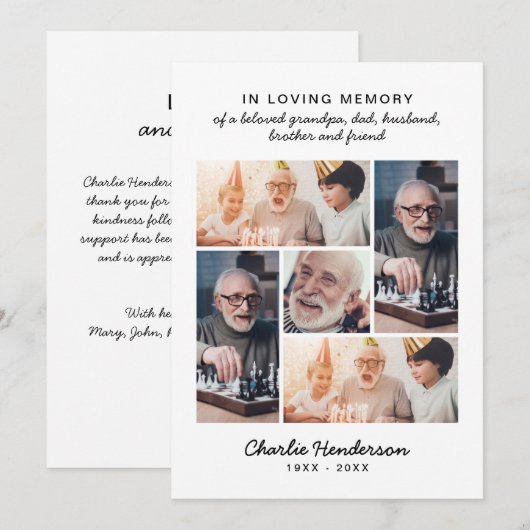 Moderne Liebe & Dank 5-Foto-Beerdigung/Bereavement Dankeskarte (Vorne/Hinten)