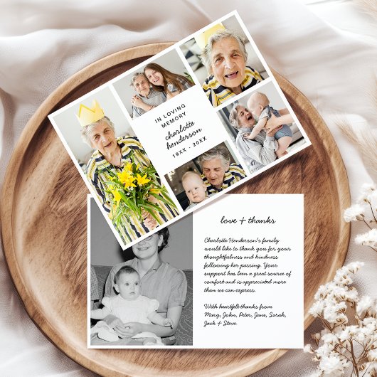 Moderne Liebe & Dank 6-Foto Beerdigung/Beileid Dankeskarte