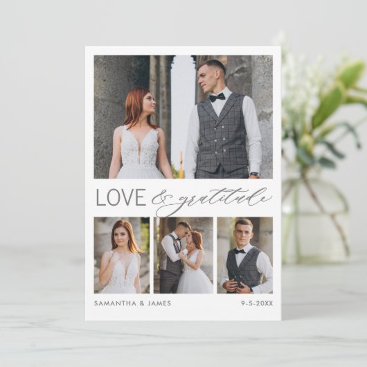 Moderne Liebe & Dankbarkeit 8-Foto Collage Wedding Dankeskarte (Stehend Vorderseite)
