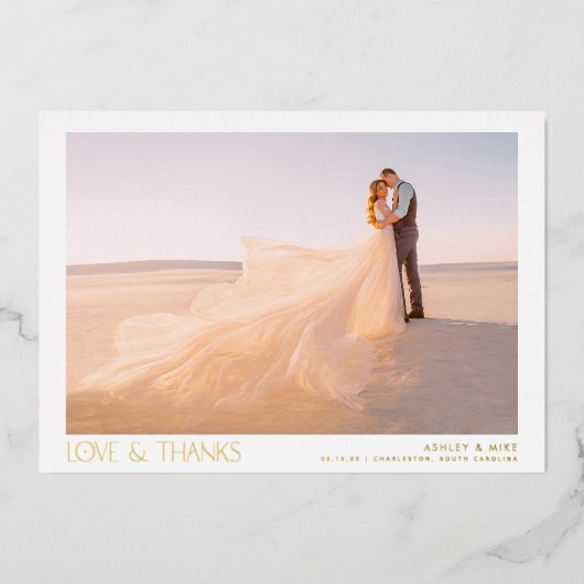 Moderne Liebe & Danke 2 Foto Wedding Vielen Dank Folieneinladung (Vorderseite)