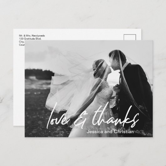 Moderne Liebe & danke Wedding Foto vielen Dank Postkarte (Vorne/Hinten)