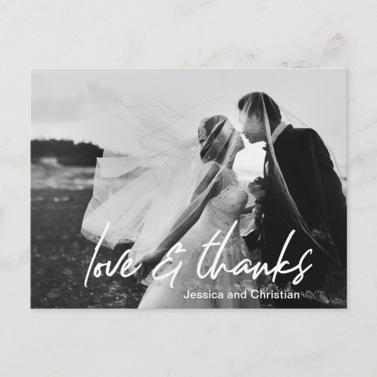 Moderne Liebe & danke Wedding Foto vielen Dank Postkarte (Vorderseite)