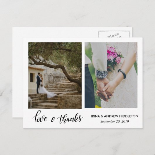 Moderne Liebe & Dankeschön-Skript Zwei Hochzeiten Postkarte (Vorne/Hinten)