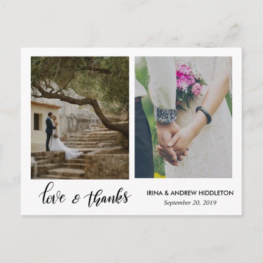 Moderne Liebe & Dankeschön-Skript Zwei Hochzeiten Postkarte (Vorderseite)