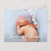 Moderne Liebe der Kalligraphie und dank Baby Foto Postkarte (Vorderseite)