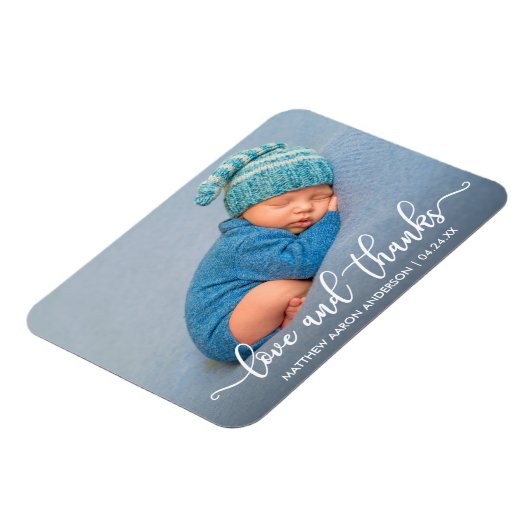 Moderne Liebe der Kalligraphie und Danke Baby Magnet (Linke Seite)