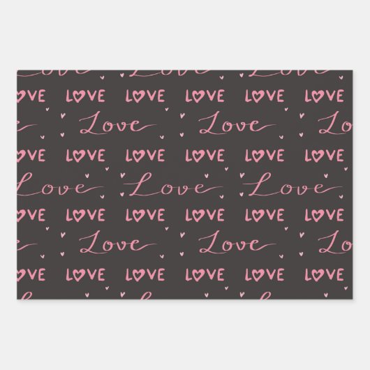 Moderne Liebe Doodles Niedlich Rosa und Schwarze H Geschenkpapier Set (Vorderseite 3)