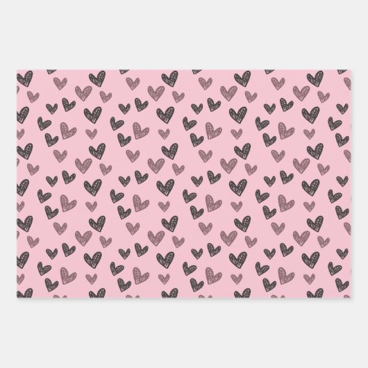 Moderne Liebe Doodles Niedlich Rosa und Schwarze H Geschenkpapier Set (Vorderseite 2)