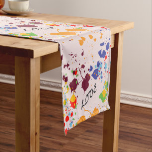 Moderne Liebe Farbspritzer Bunte Frühlings- Kurzer Tischläufer
