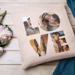 Moderne LIEBE Foto Collage Cutout Valentinstag Kissen