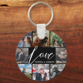 Moderne Liebe Foto Collage Valentine Paar Schlüsselanhänger (Vorderseite)