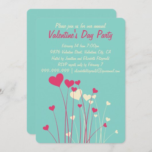 Moderne Liebe Herzstück Blume Valentines Party Einladung (Vorne/Hinten)