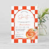 Moderne Liebe im ersten Spritz Orange Brautparty Einladung (Stehend Vorderseite)