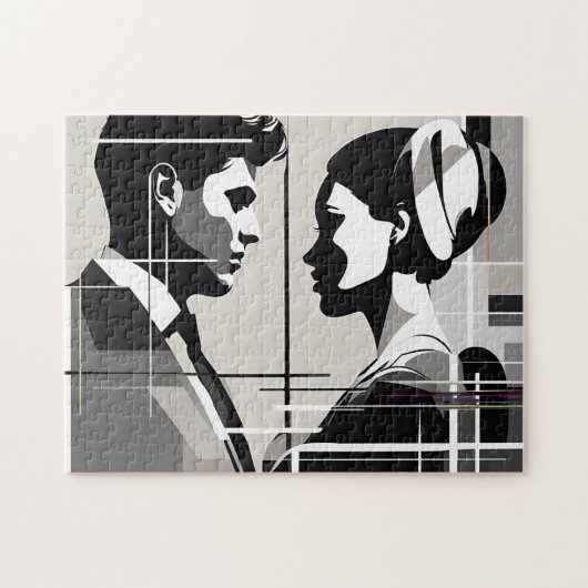 Moderne Liebe in Schwarz-Weiß-Silhouette Puzzle (Horizontal)