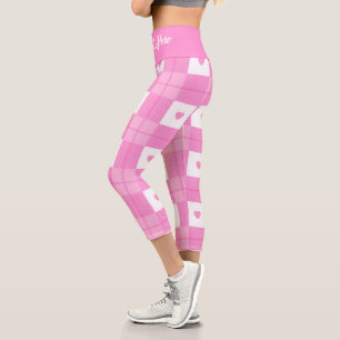 Moderne Liebe Kariert rosa Herzenskollektion Capri Leggings