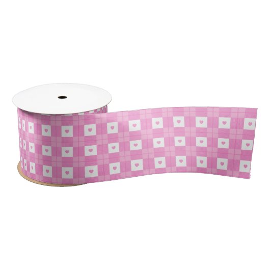 Moderne Liebe Kariert rosa Herzenskollektion Satinband (Spule)