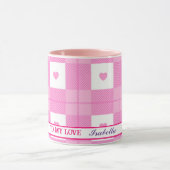 Moderne Liebe Kariert rosa Herzenskollektion Tasse (Zentrum)