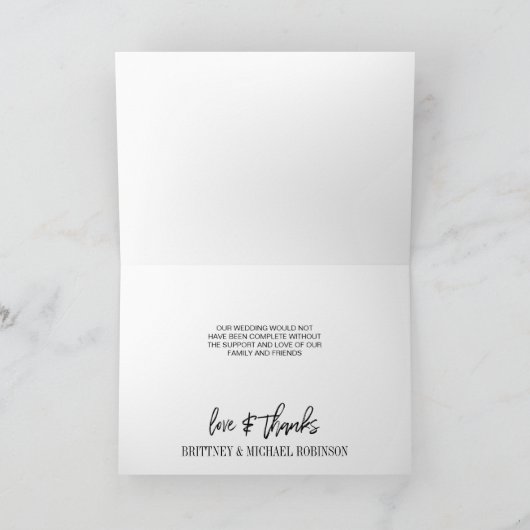 Moderne Liebe mit Handschrift und dank Black Dankeskarte (Innenseite)