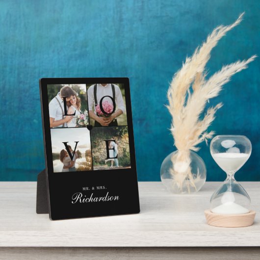 Moderne Liebe Newlyweds Hochzeitfoto Collage Black Fotoplatte (Seite)