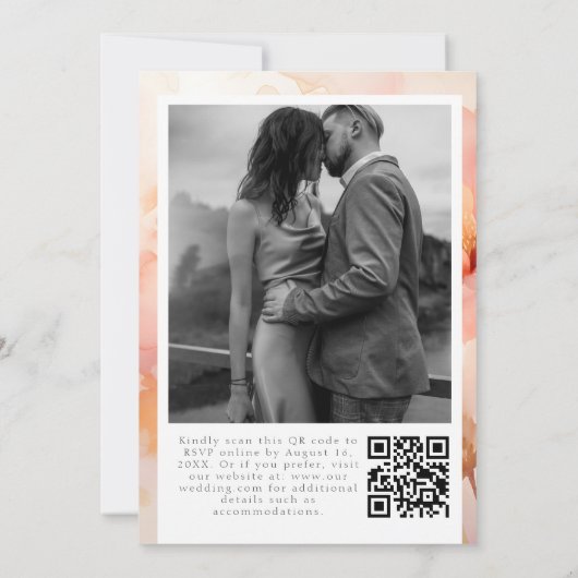 Moderne Liebe Peach floral Wedding QR Code Einladung (Rückseite)