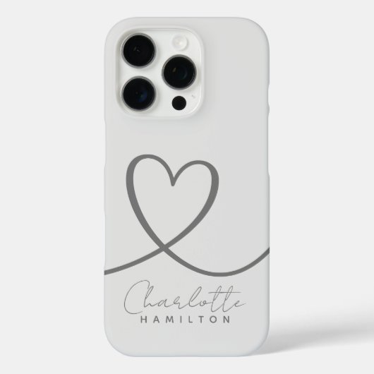Moderne Liebe Personalisierter Herzname Graue Tone Case-Mate iPhone Hülle (Rückseite)