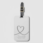 Moderne Liebe Personalisierter Herzname Graue Tone Gepäckanhänger (Vorderseite Vertikal)