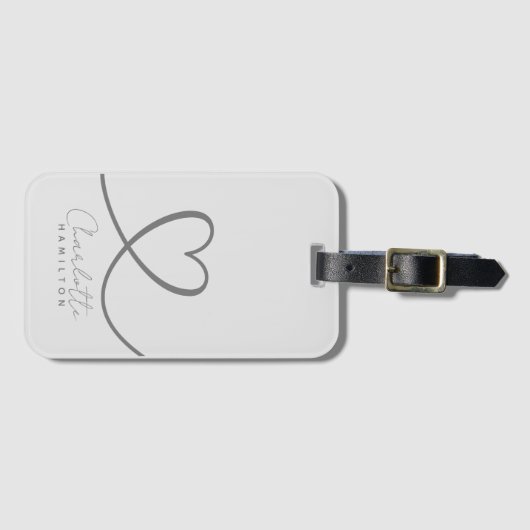 Moderne Liebe Personalisierter Herzname Graue Tone Gepäckanhänger (Vorderseite (Horizontal))