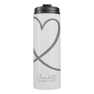 Moderne Liebe Personalisierter Herzname Graue Tone Thermosbecher
