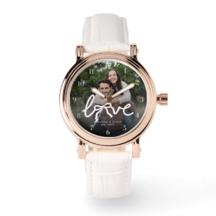 Moderne Liebe Pfeil Typografie Paar Benutzerdefini Armbanduhr