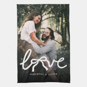 Moderne Liebe Pfeiltypografie Paar Benutzerdefinie Geschirrtuch
