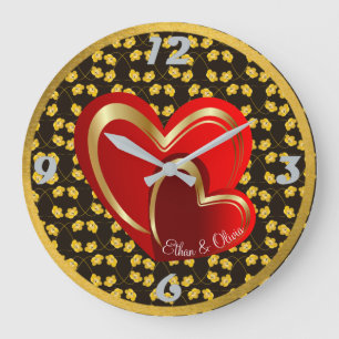 Moderne Liebe Red Hearts Personalisiert Hochzeitsp Große Wanduhr
