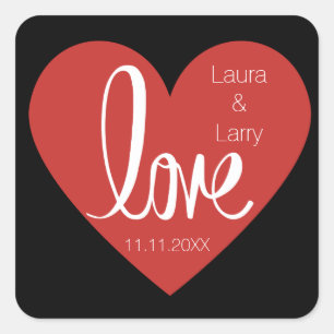 Moderne LIEBE Rote Schwarze Gastgeschenk Hochzeit  Quadratischer Aufkleber