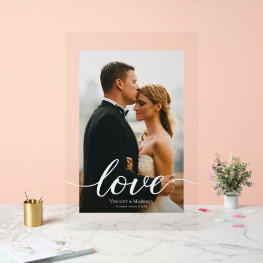 Moderne Liebe Script Custom Foto Akryllische Hochz Acrylschild (Hochzeit)